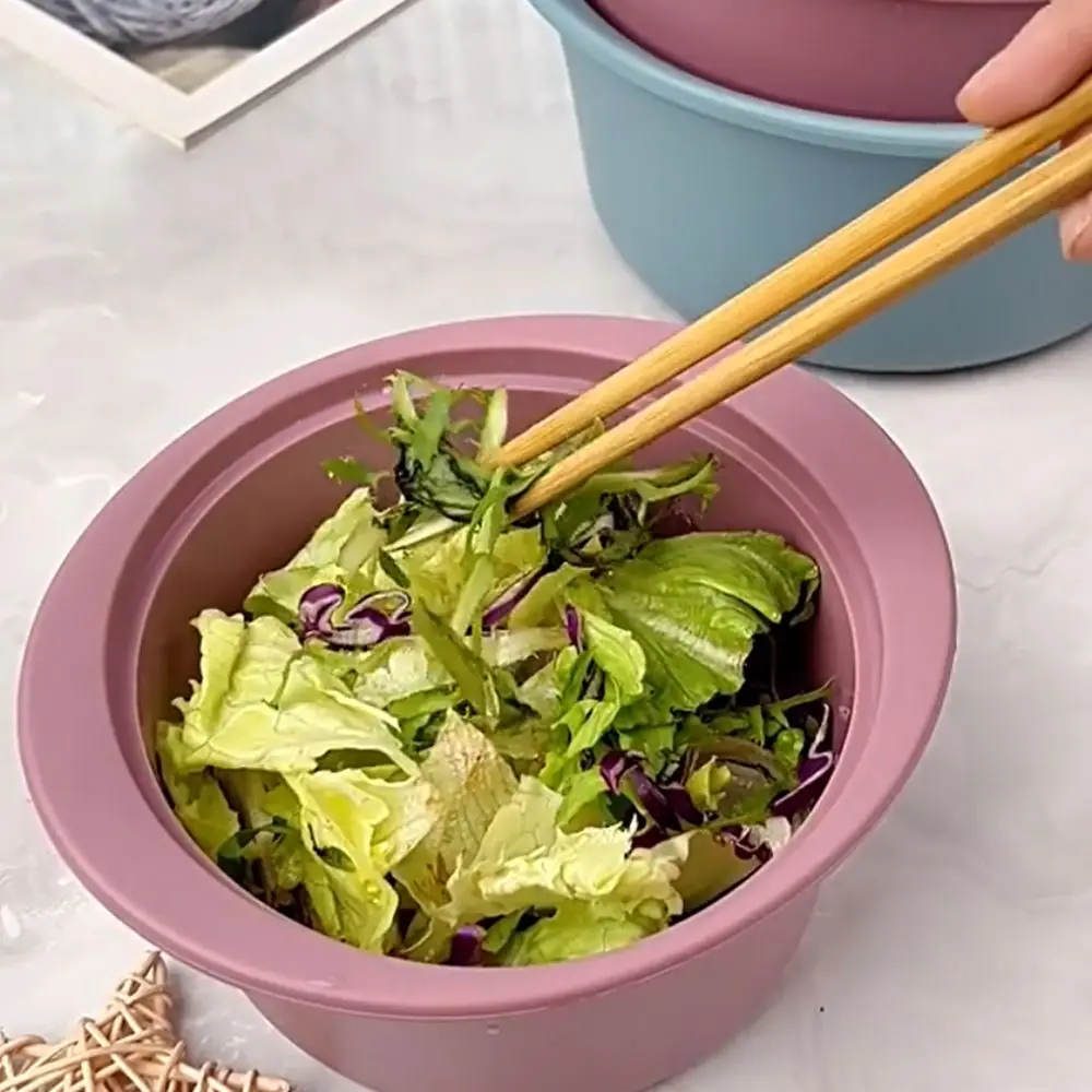 

Lunch Box Silicone Microwave Steamer Pot Heat-Resistant Round Soup Bowl Fall-resistant with Lid Noodles Bowl Noodle