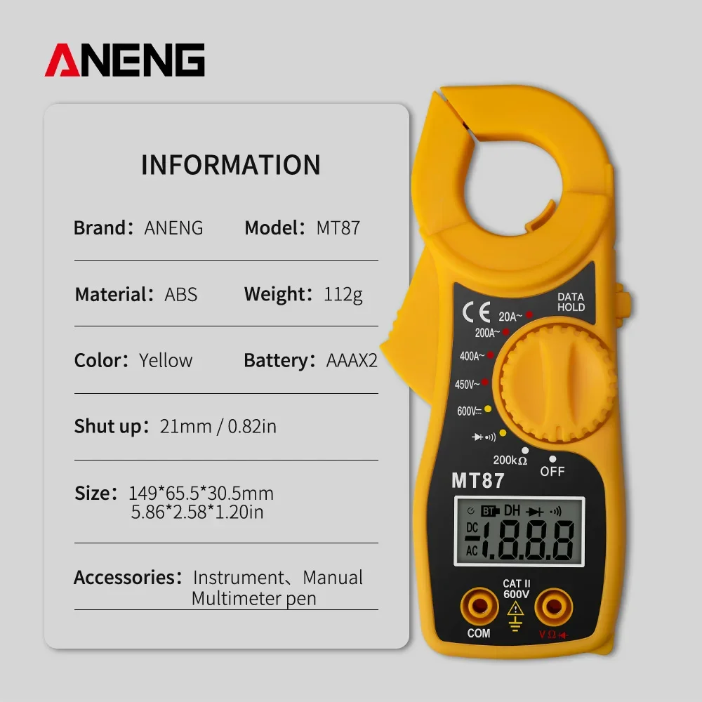 ANENG MT87 Digitale Clamp Multimeter 1999 Zählt AC Amp Amperemeter Voltmeter NCV Ohm Hohe Präzision Tester Profesional Meter test