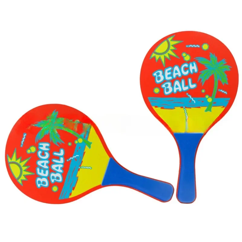 1 Pair Wooden Beach Game Bat Badminton Racket Cartoon Plastic Handle Outdoor Game Beach Party Pickleball Racquet For Beginner