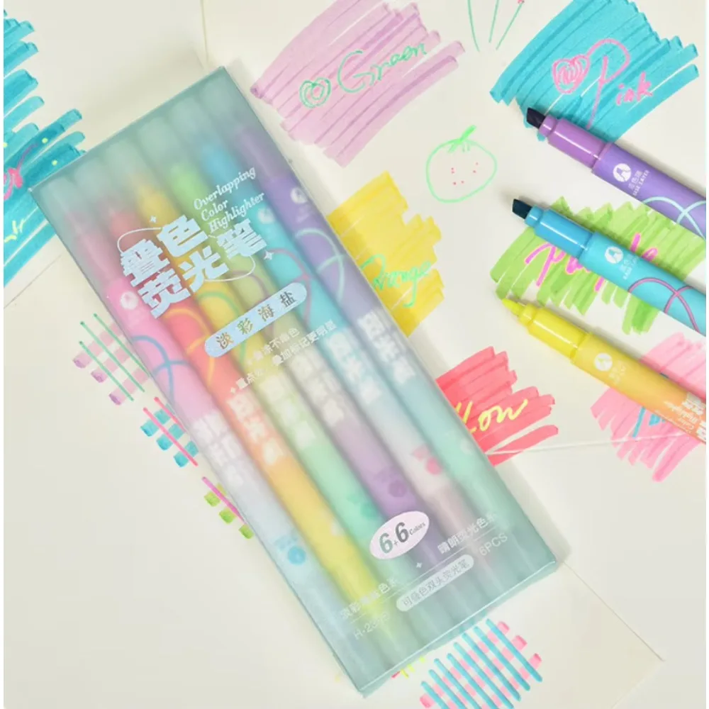 6Pcs Magic Color Changing Highlighter Pen Set Dual Tip Fluorescent Markers for Diary Scrapbook Journal Student Office Stationery