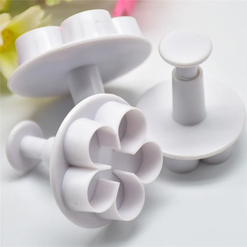 Decorative Shaping 3Pcs Flower Plunger Cookie Cutter Set DIY Blossom Fondant Cake Decorating Mold Tools