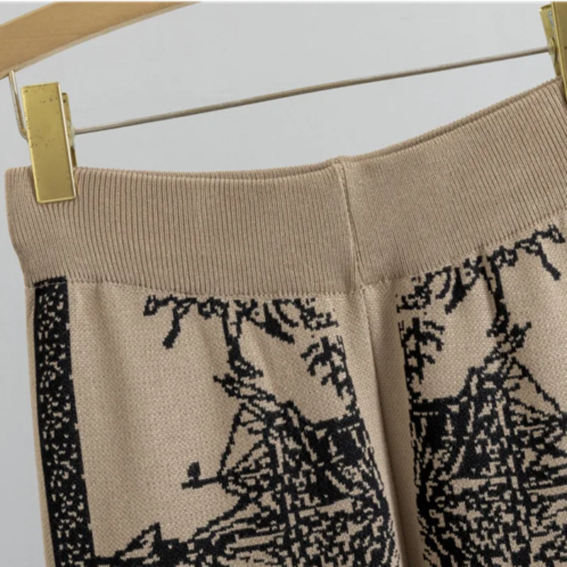 HKSH Autumn Winter New Women Two-piece Set O-neck Long Sleeves Printed Knitted Sweater Elastic Waisted Casual Pants Tide HK16479