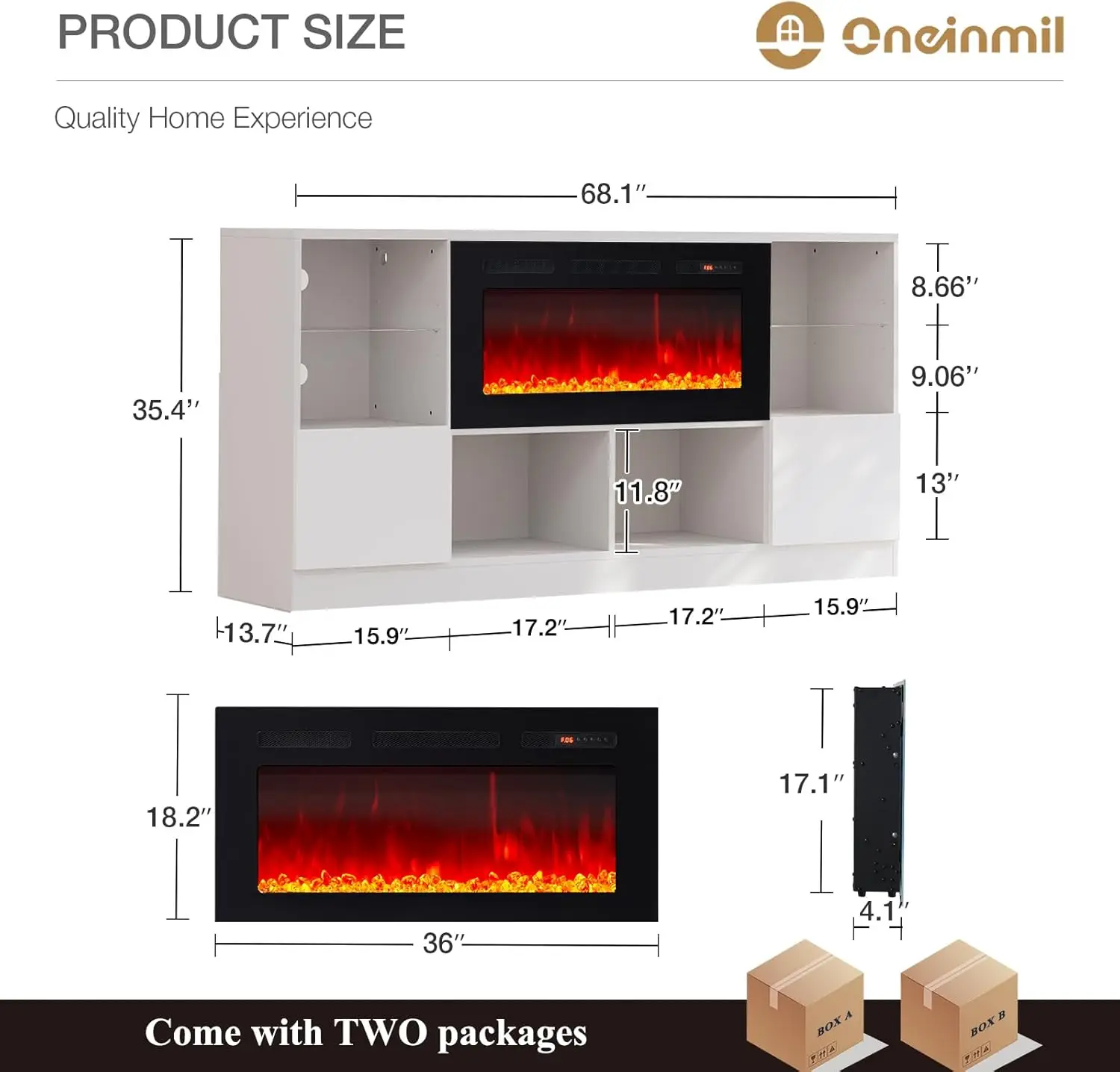 Soporte para TV con chimenea eléctrica de 36” Soporte para consola de TV de 70” para televisores de hasta 80