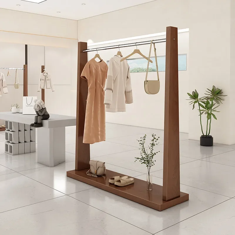 Women's clothing store Wooden floor-to-ceiling Nakajima display rack Log wind clothing store Floor-to-ceiling special display ra