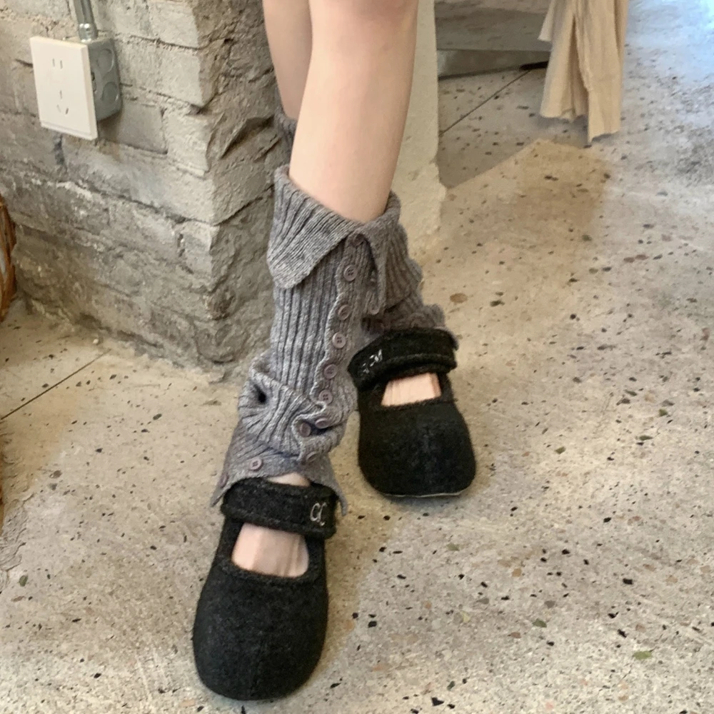 Wool Leg Warmers Women 2026 Autumn and Winter Thickened Warm Leg Cover Button Knitted Foot Cover Japanese Calf Socks Leg Warmers