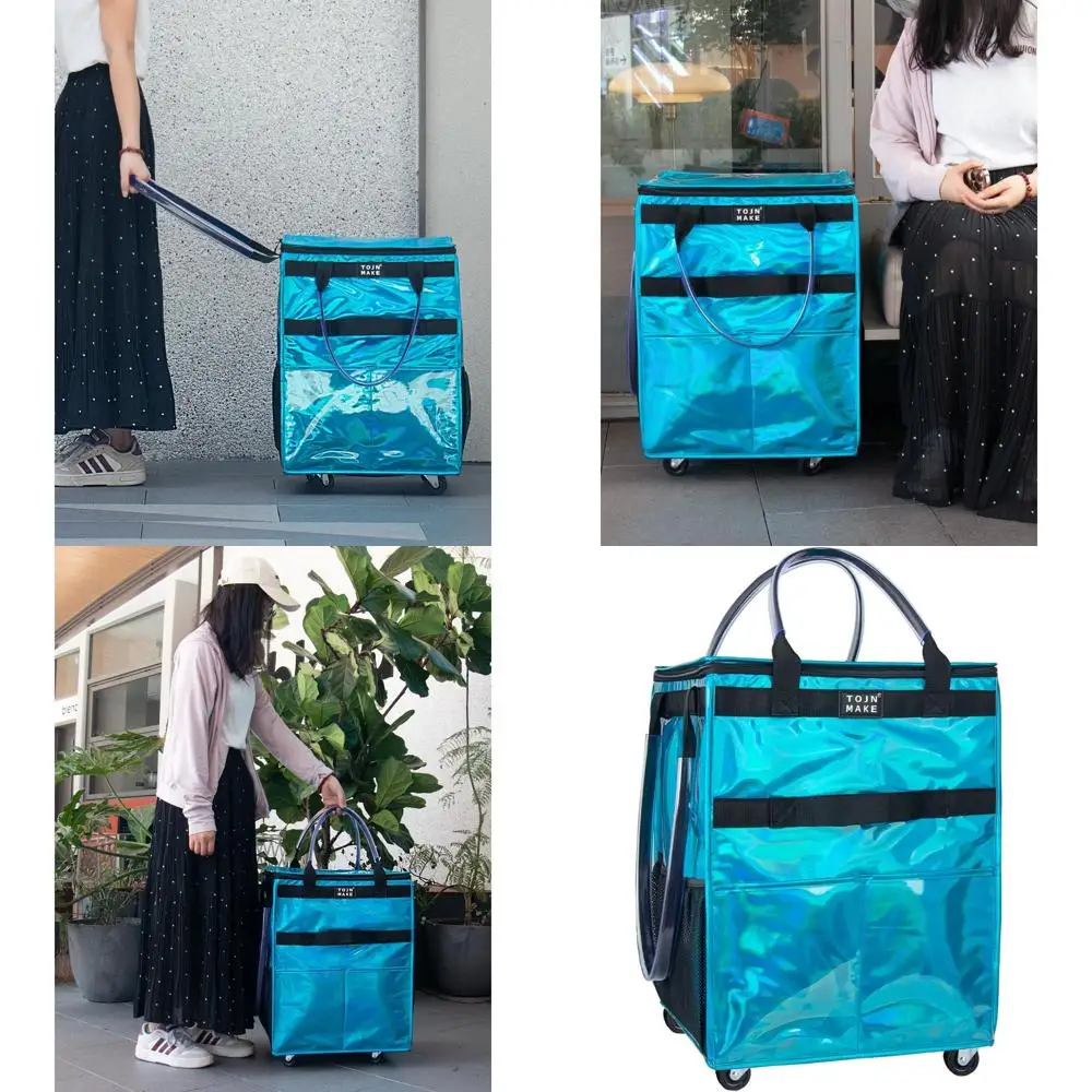 

Сумка-тележка для продуктов с 8 карманами, на молнии, вместимостью до 20 кг, сверхпрочная, среднего размера, блестящего синего цвета