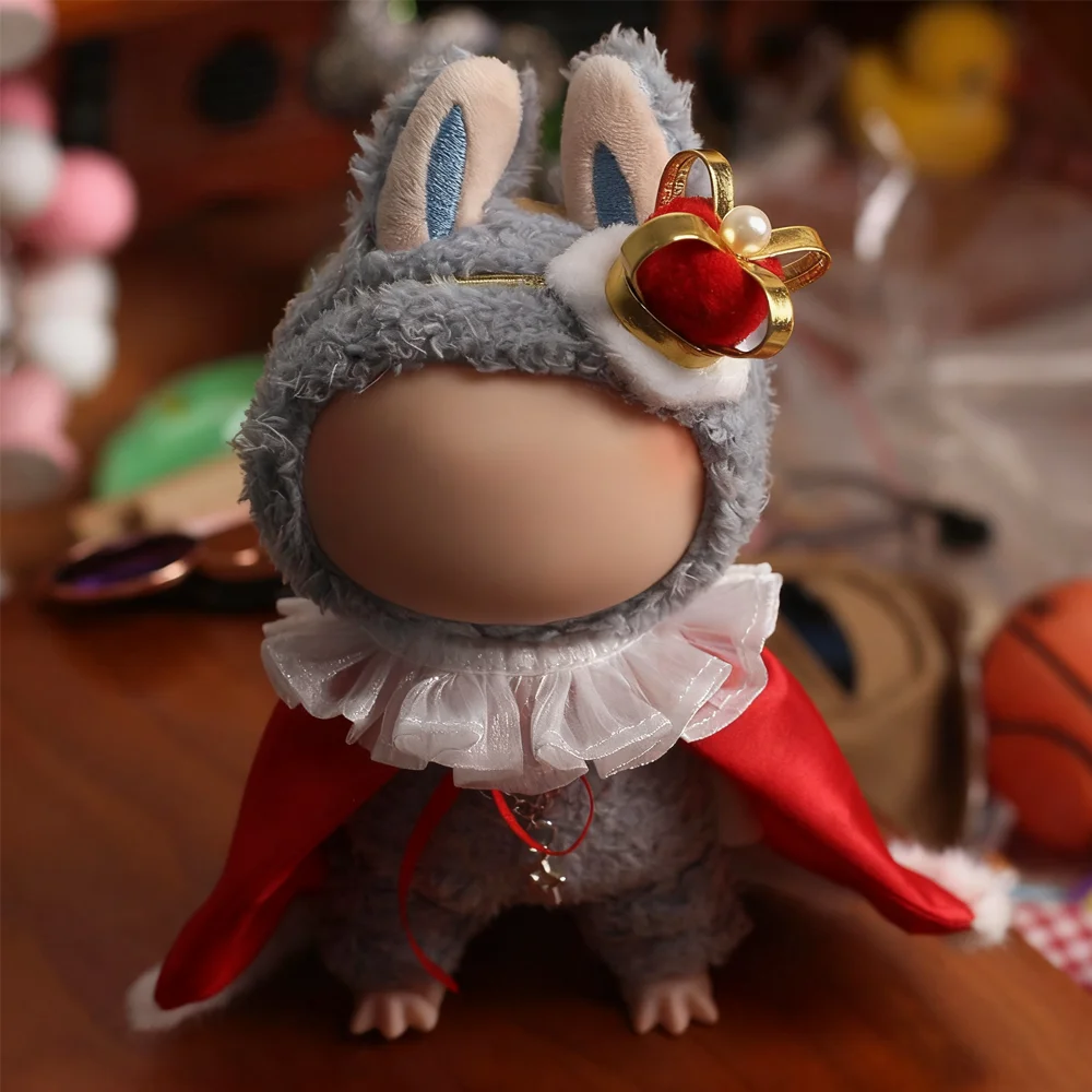 ملابس دمى صغيرة عباءة الملك ل 17 سنتيمتر/10 سنتيمتر Labubu الديكور الزي اكسسوارات مع تاج DIY بها بنفسك ازياء لدمية المعبود كوريا #3