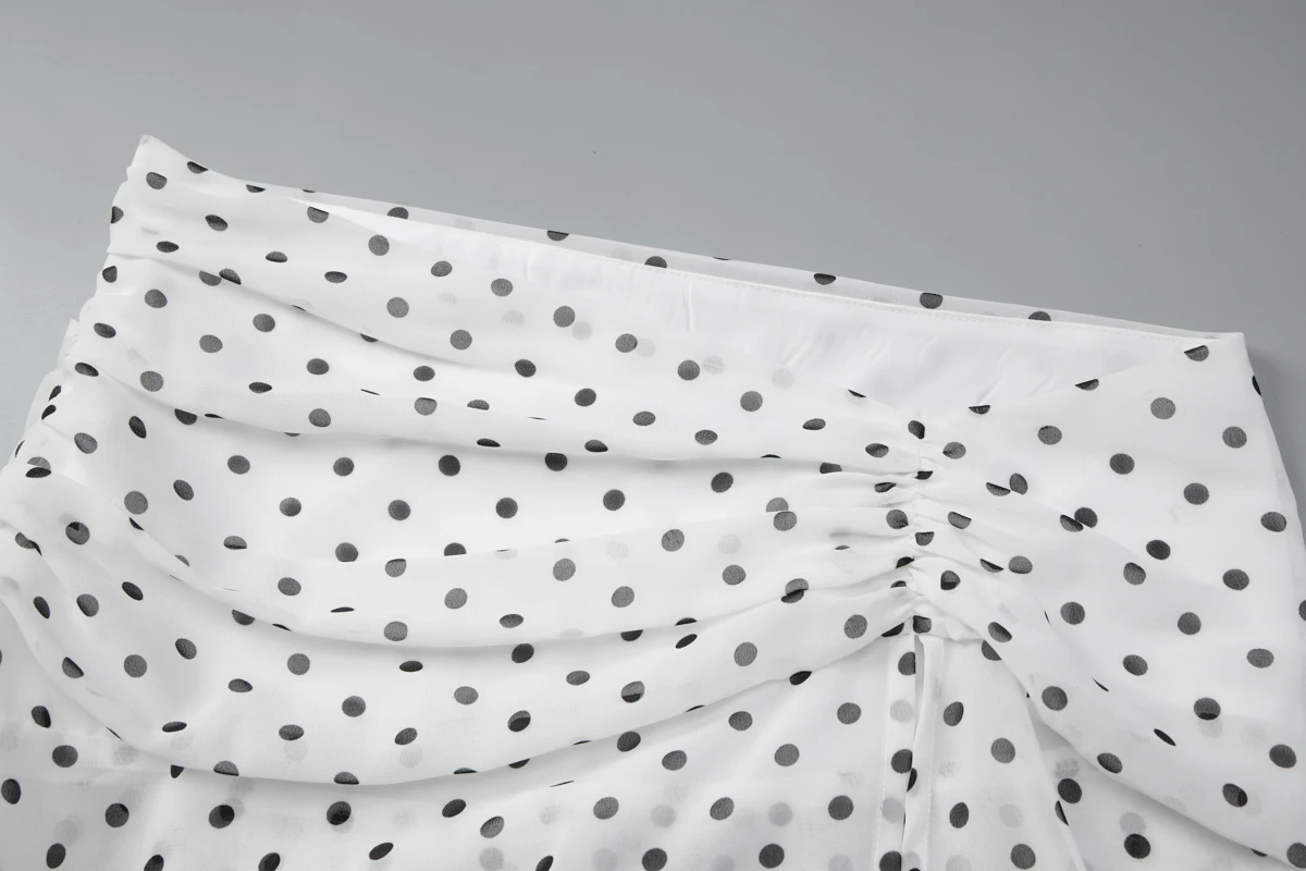Hugcitar Polka Dot Print 2-teiliges Set mit langen Ärmeln, Schleife, sexy Crop-Top, Schlitz-Maxirock, durchsichtiges Mode-Outfit für den Strandurlaub – Detail 8