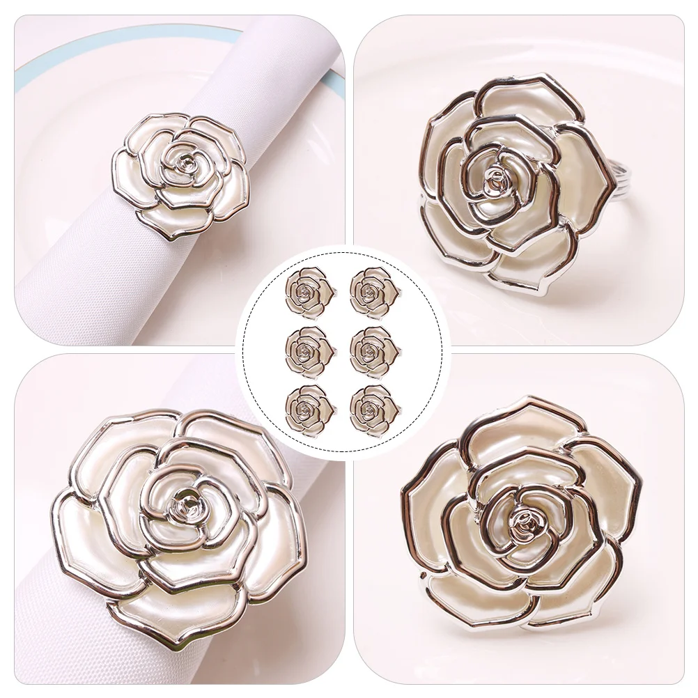 

6 Pcs Rose Napkin Buckle Table Holders Decoration Napkins Hoops for Cloth Rings Floral Brass