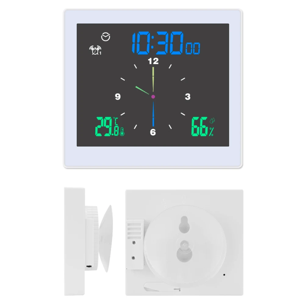 Bathroom Digital Clock Waterproof Temperature & Humidity Meter Thermometer Hygrometer LCD Display Upper/Lower Limit Dual Alarms