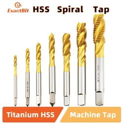 ExactBit HSS-Co Steel Screw Tap Titanium Coated Spiral Metric Thread Tap M2-M18 Machine Plug Tap HSS6542 Thread Tool