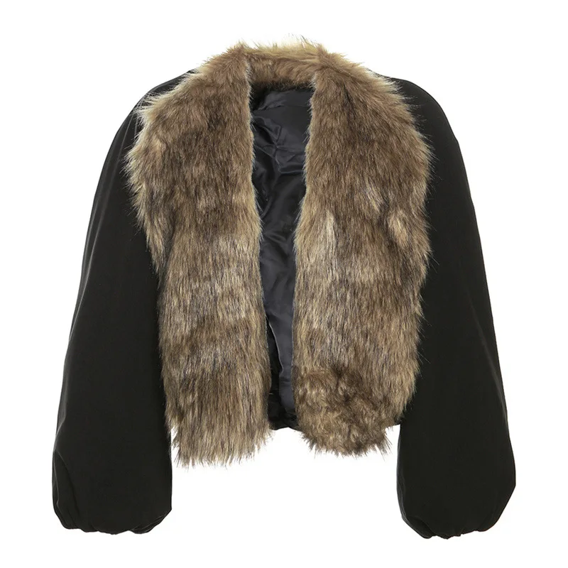 

Exaggerated Large Fur Collar Loose Cotton Jaet Autumn Winter Ins Design Sle Warm Furry Outerwear Faionable Ladies Coat
