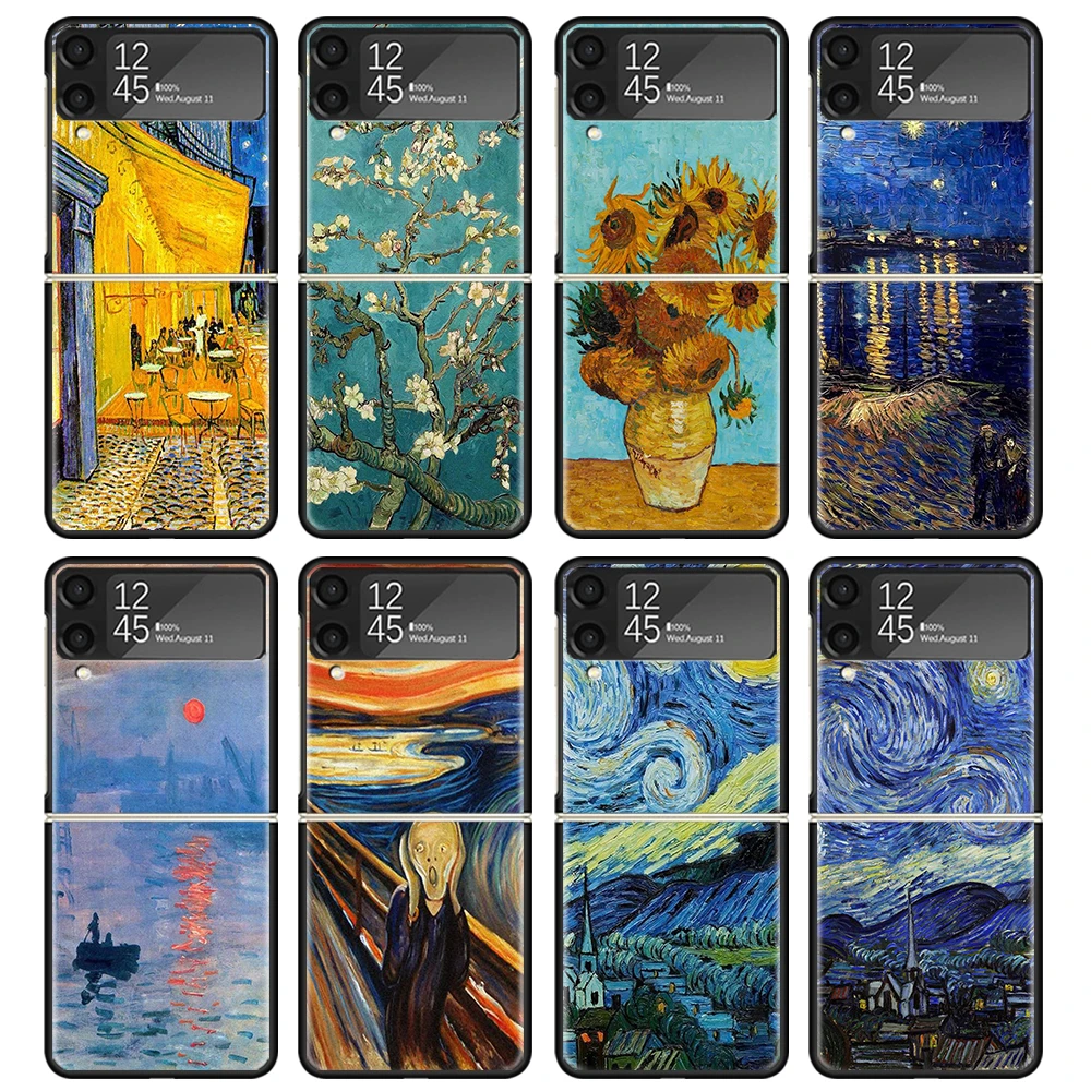 Van Gogh Oil Art Painting Case For Samsung Galaxy Z Flip 4 5 3 z Flip5 Flip4 5G Hard Phone Cover Flip3 Split Folding Black Plast