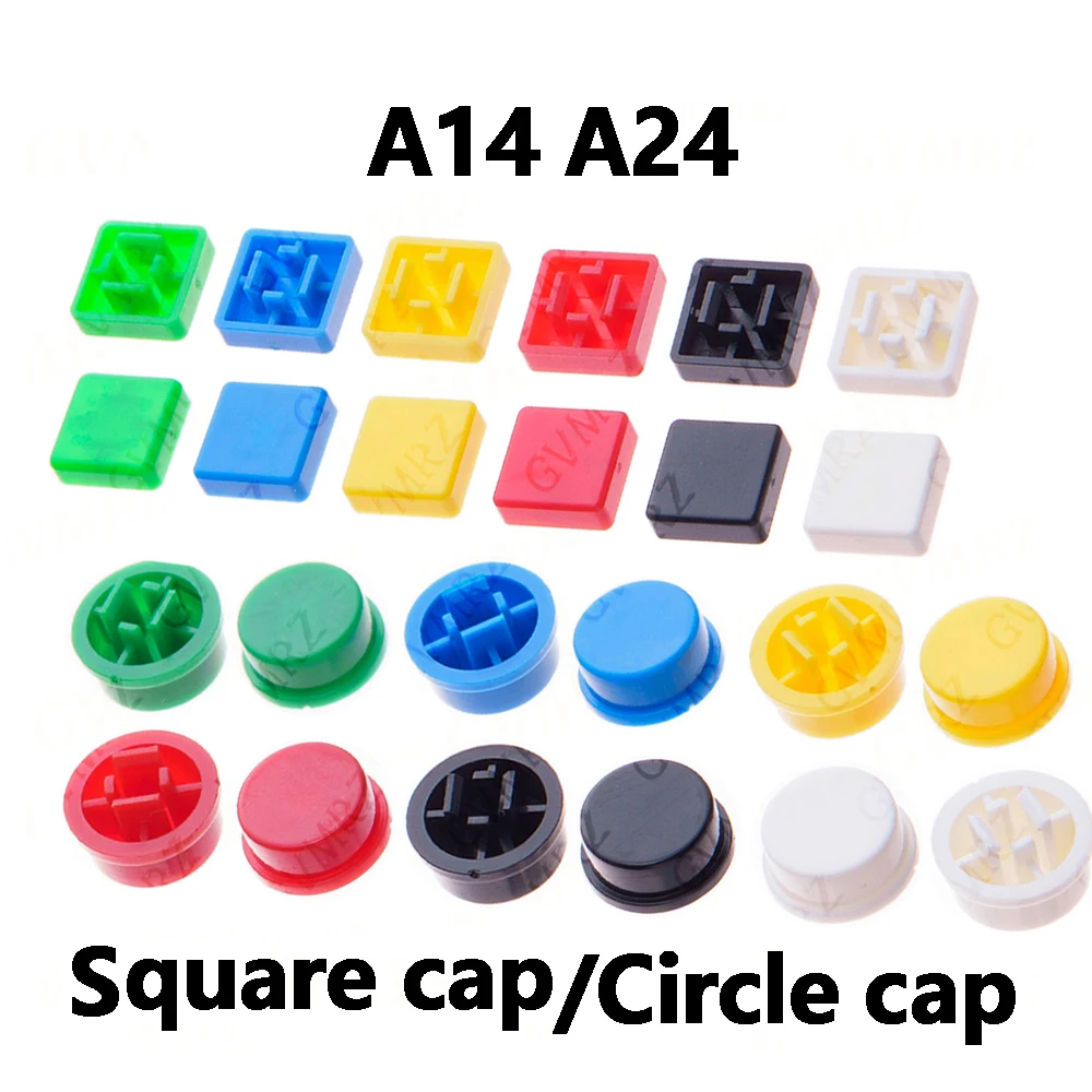 20PCS For PCB Momentary Tactile Tact Mini Push Button Switch Module DIP 4PIN Round Cap A14 A24 yellow Red black white green