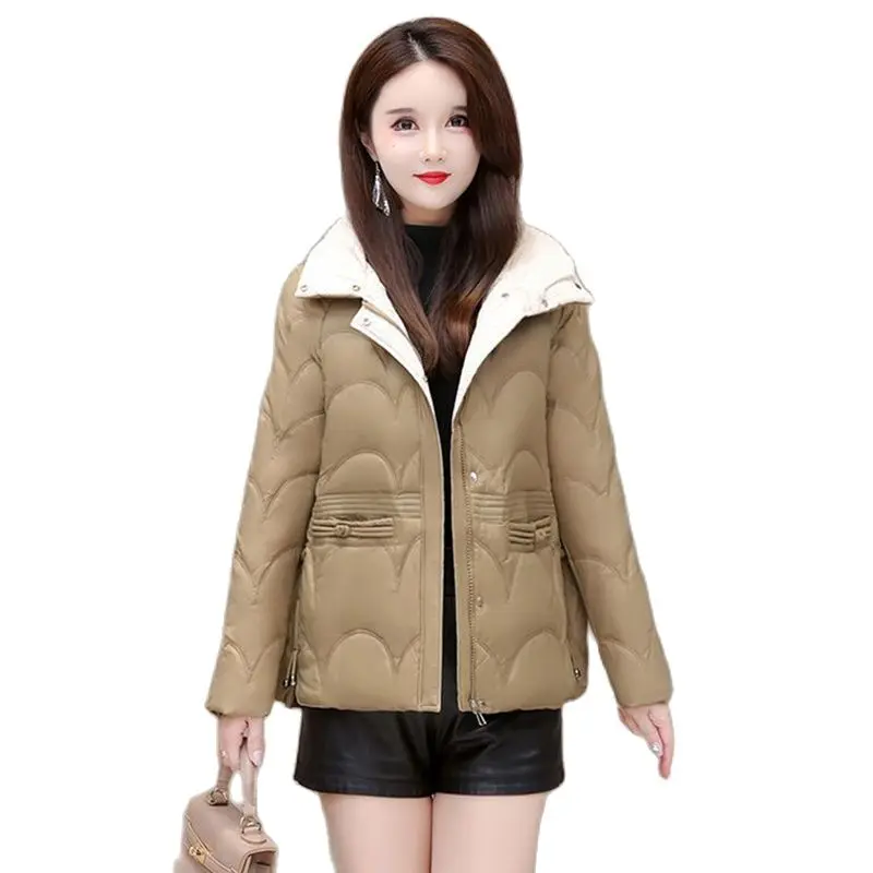 

Highend Fashion Short Light Down Female Winter Explosions Temperament Loose Stand Collar White Duck Down Warm Coat Female