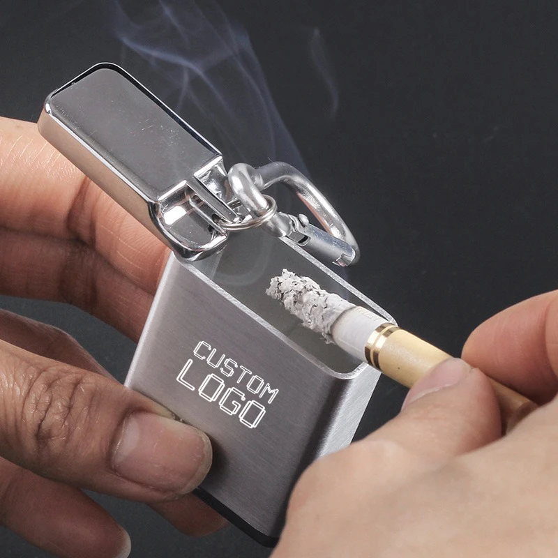 

Outdoor Travel Pocket Small Metal Ashtray Personalized Name Custom LOGO Cigarette Accessories Mini Portable Ashtary Key Chain