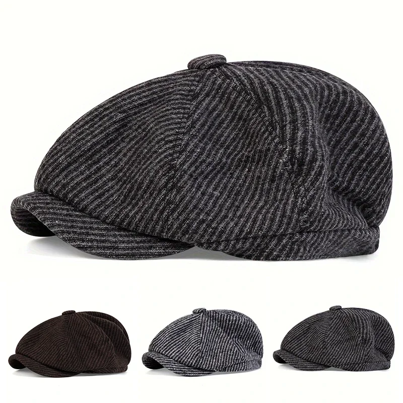 Unisex Retro Newsboy Caps Herren Britische Malerhüte Frühling und Herbst Baskenmützen Gestreifter Stil Flache Mütze Hip-Hop-Baskenmützen