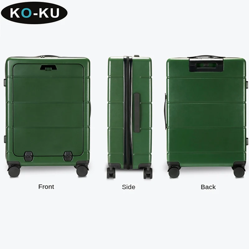 KO-KU Multifunctional Suitcase Front Opening Lid Female 20 Inch Business Trolley Case Male Boarding Luggage 24/26 with USB Port