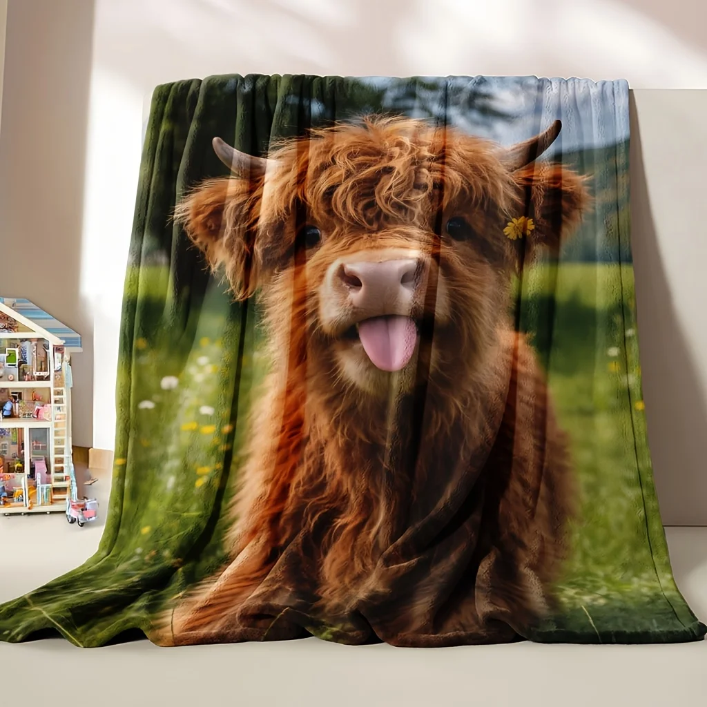 Cute Highland Cow Portrait Throw Blanket Cozy Farm Animal Nursery Decor Gift for Pet Lovers