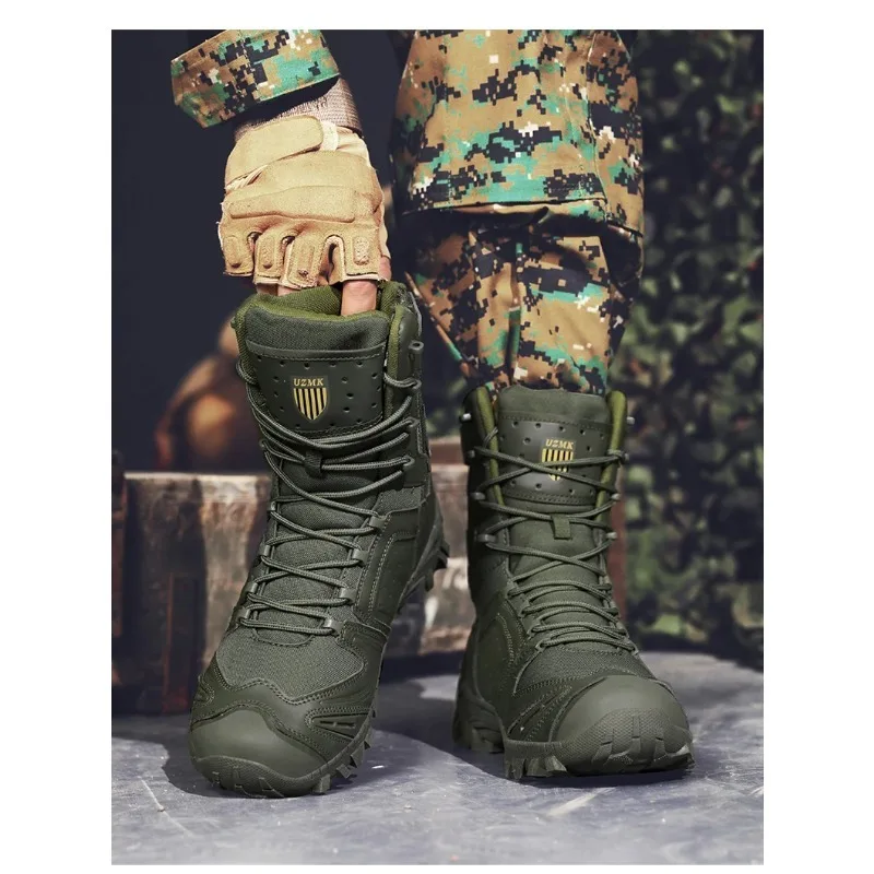 

Men's trend high-top outdoor boots professional protective tactics training boots four seasons non-slip comfortable hiking boots