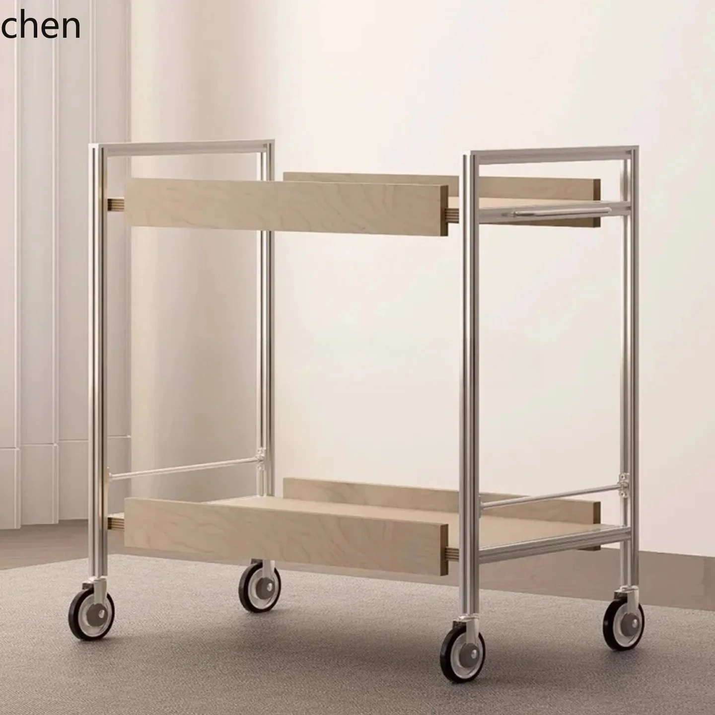 PYH Simple Style Trolley Movable Double-Layer Storage Rack Display Rack for Living Room and Bedside Bedroom