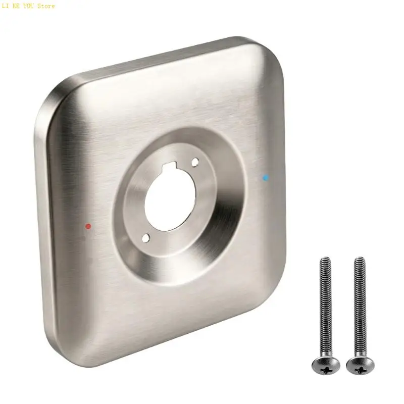 T2471BN Metal Shower Cover Plate Escutcheon Plate in Square Trim Design with Hot Cold Color Guide and 2 Mounting Screws