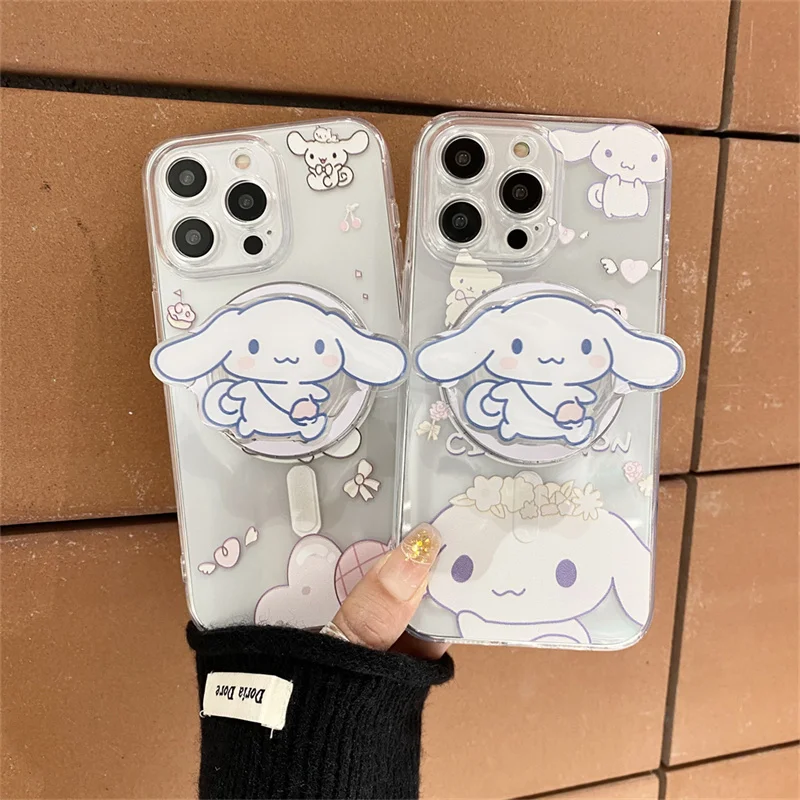 

Cute Cinnamoroll Magsafe Wireless Charge Case For iPhone 11 12 13 14 15 16 Pro Max Funny The big Ear Cinnamoroll Magnetic Holder