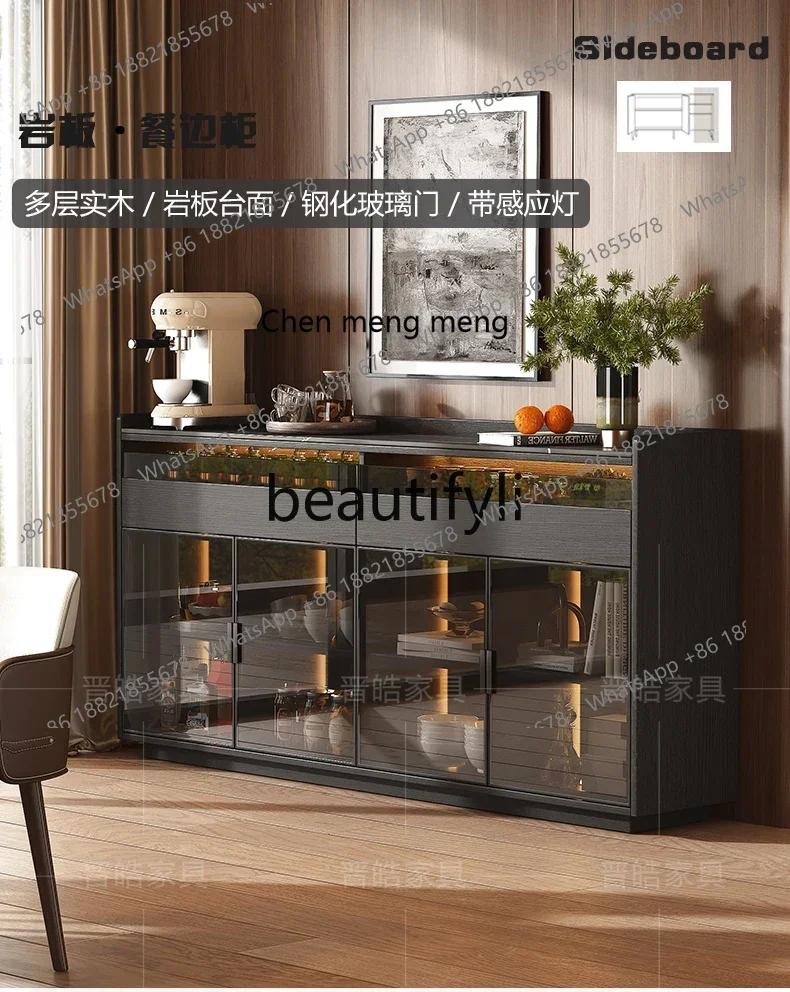 

GG Modern Rock Slab Sideboard High-End Light Luxury Italian Style Solid Wood Home Living Room Sideboard Against Wall