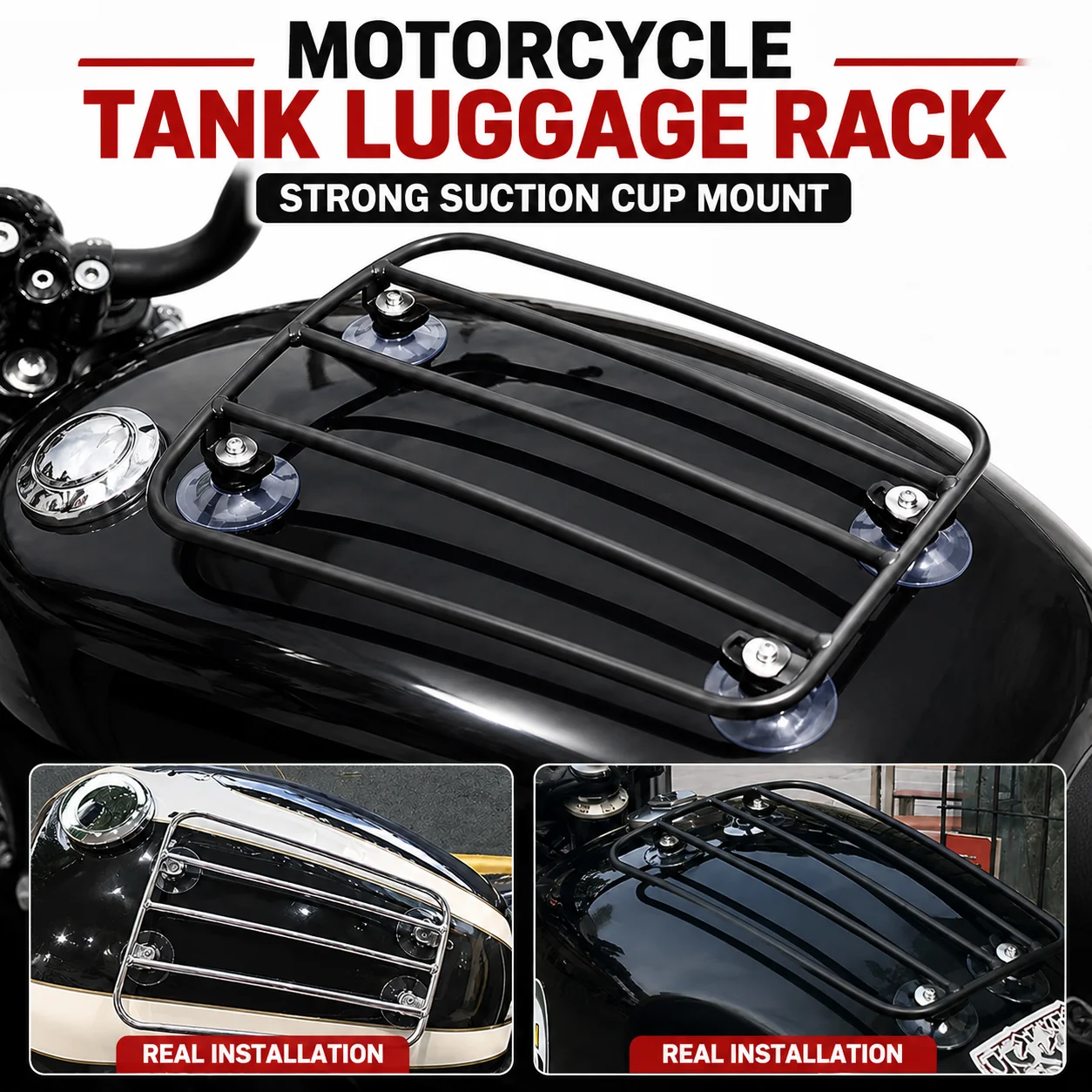 Image of Motorrad-Kraftstofftank-Gepäckträger mit starken Saugnäpfen, universeller Saugnapf-Gepäckhalter.