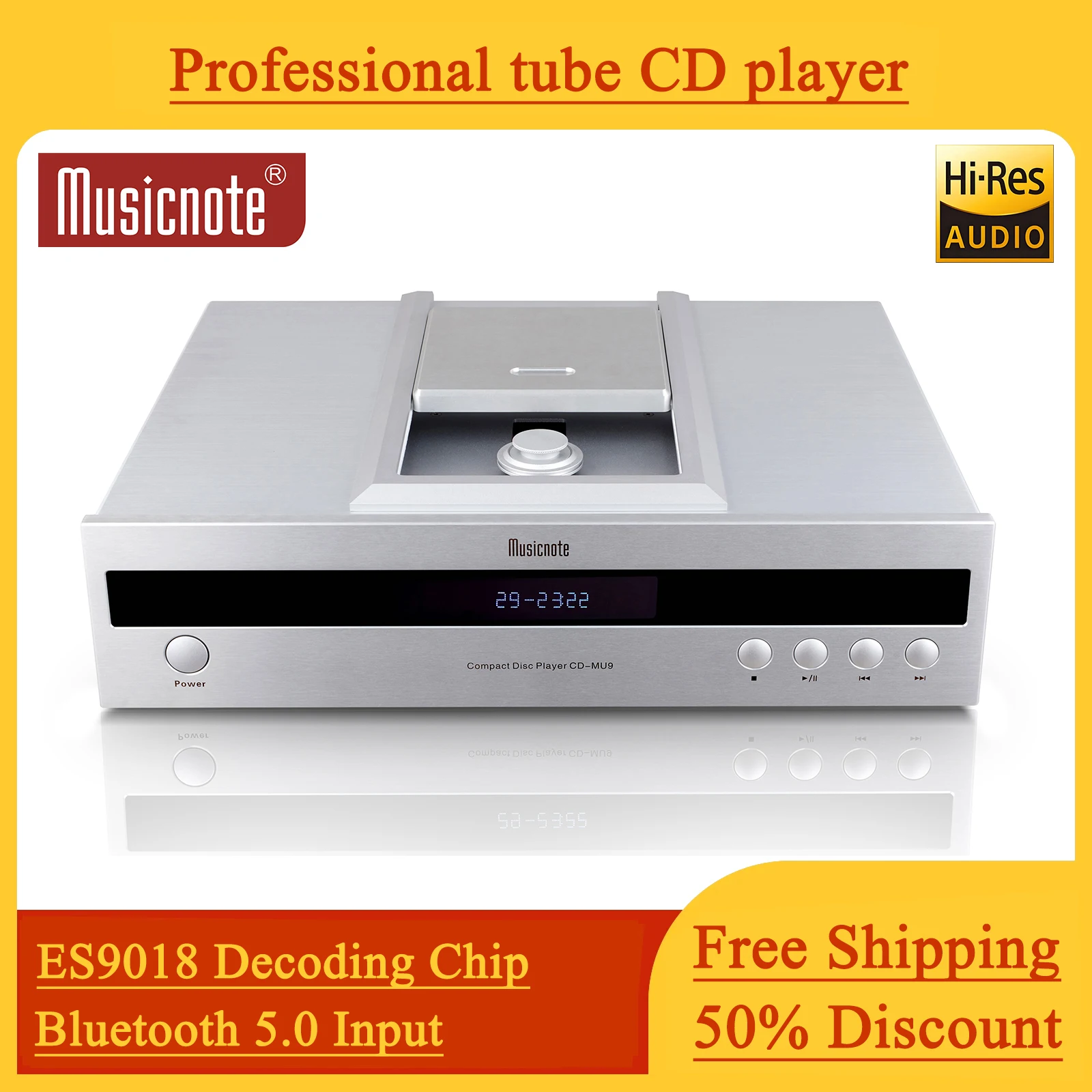 

MusicnoteCD-MU9 Обновленная версия Профессиональный желчный проигрыватель компакт-дисков HIFI Домашний плеер Цифровой баланс Коаксиальный RCA Bluetooth 5.0