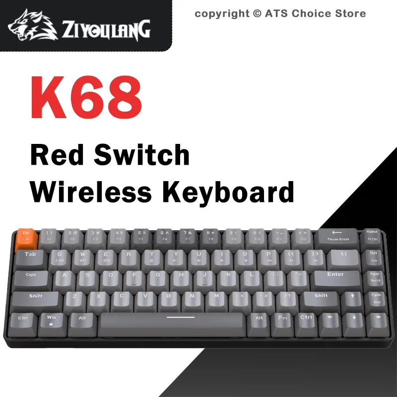 

Беспроводная механическая клавиатура K68 65% с 68 клавишами, Bluetooth и 2.4G, двойной режим, с возможностью горячей замены переключателей, красные переключатели, без подсветки, для игр и офиса