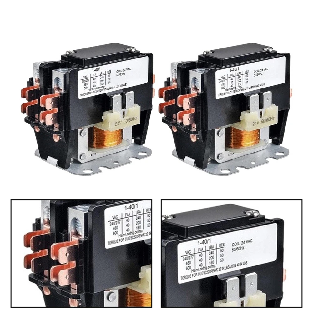 2PCS 40A 1 Pole AC Contactor 24VAC Coil For Air Conditioner Condenser Compressor HVAC Replacement Part view 3