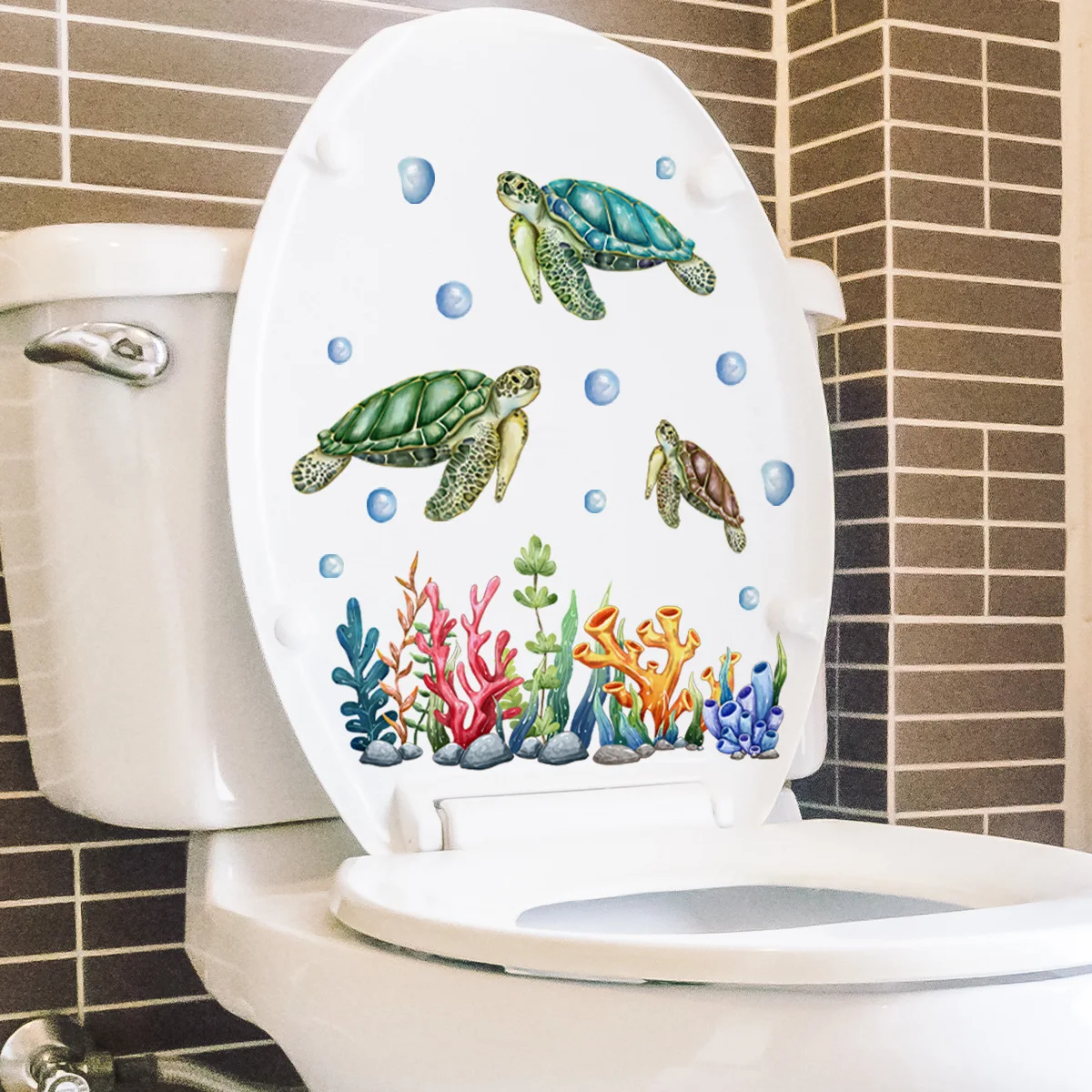 Turtle Seaweed Cartoon Wall Sticker Bathroom Toilet Decor Living Room Cabinet Home Decoration Decals Beautify