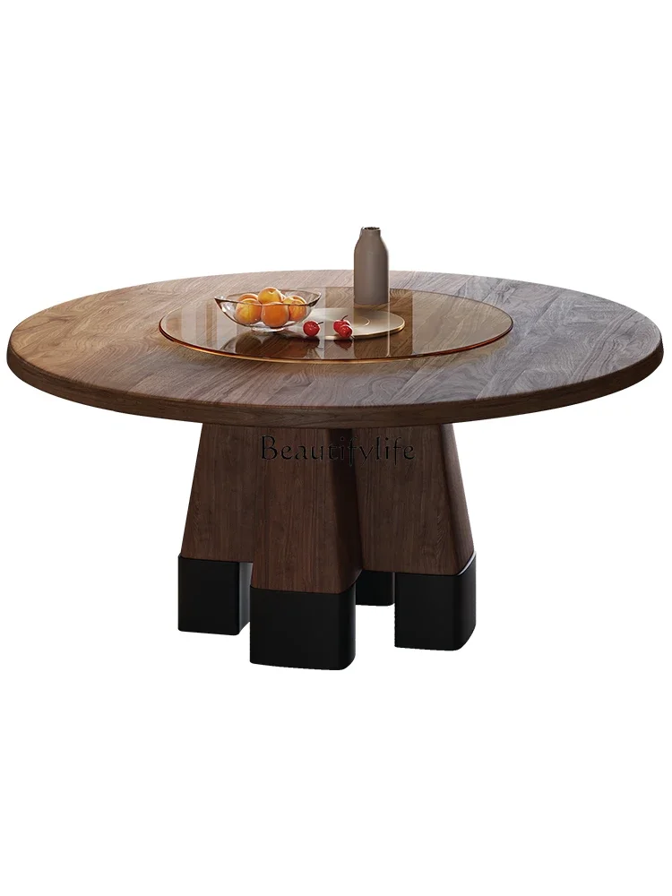 LD33North America Walnut Silent Wind round Table Mild Luxury Retro Tempered Glass Turntable