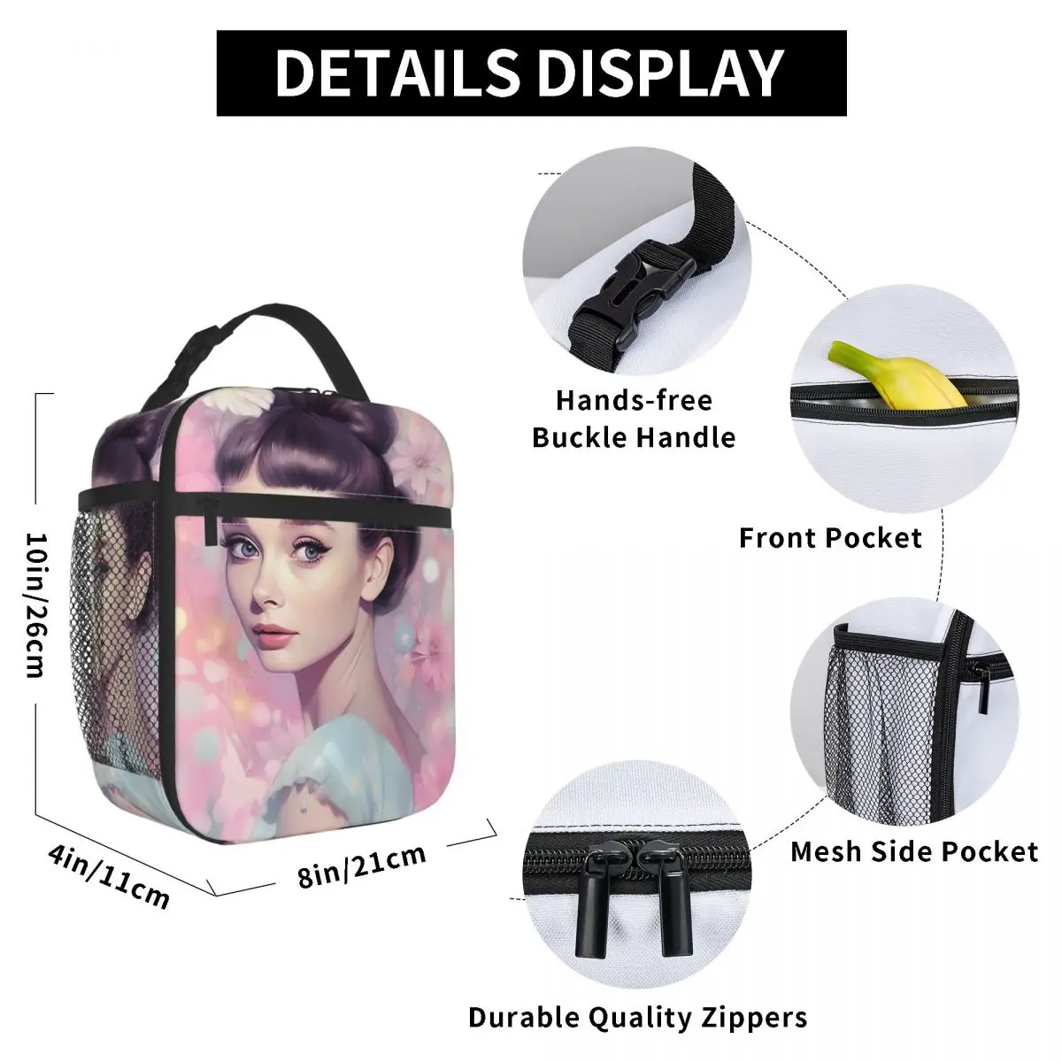 Audrey Hepburn Insulated Lunch Bag for Women Office Cooler Thermal Food Box Tote Portable Lunch Boxes Container