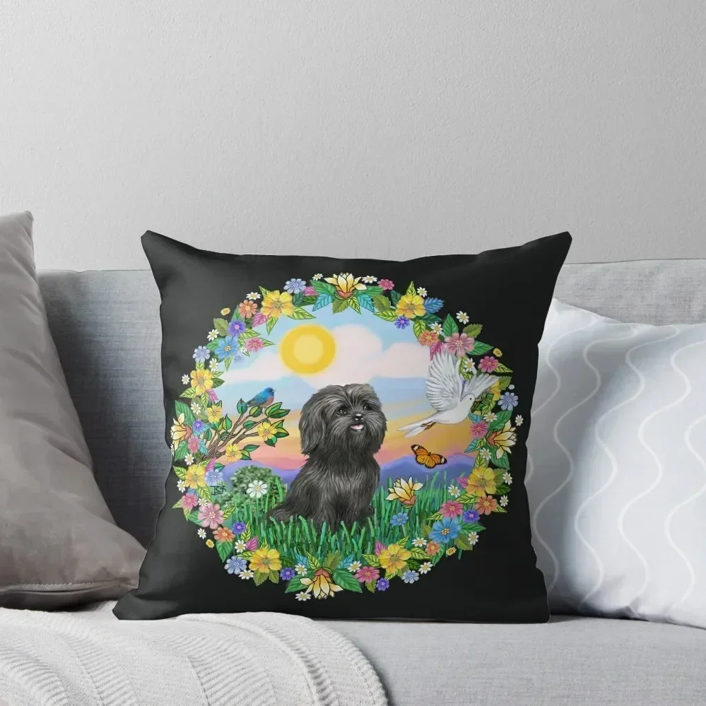 

Flowered Wreath with a Black Shih Tzu Throw Pillow Sofa Pillow Cover Bed pillowcases pillow