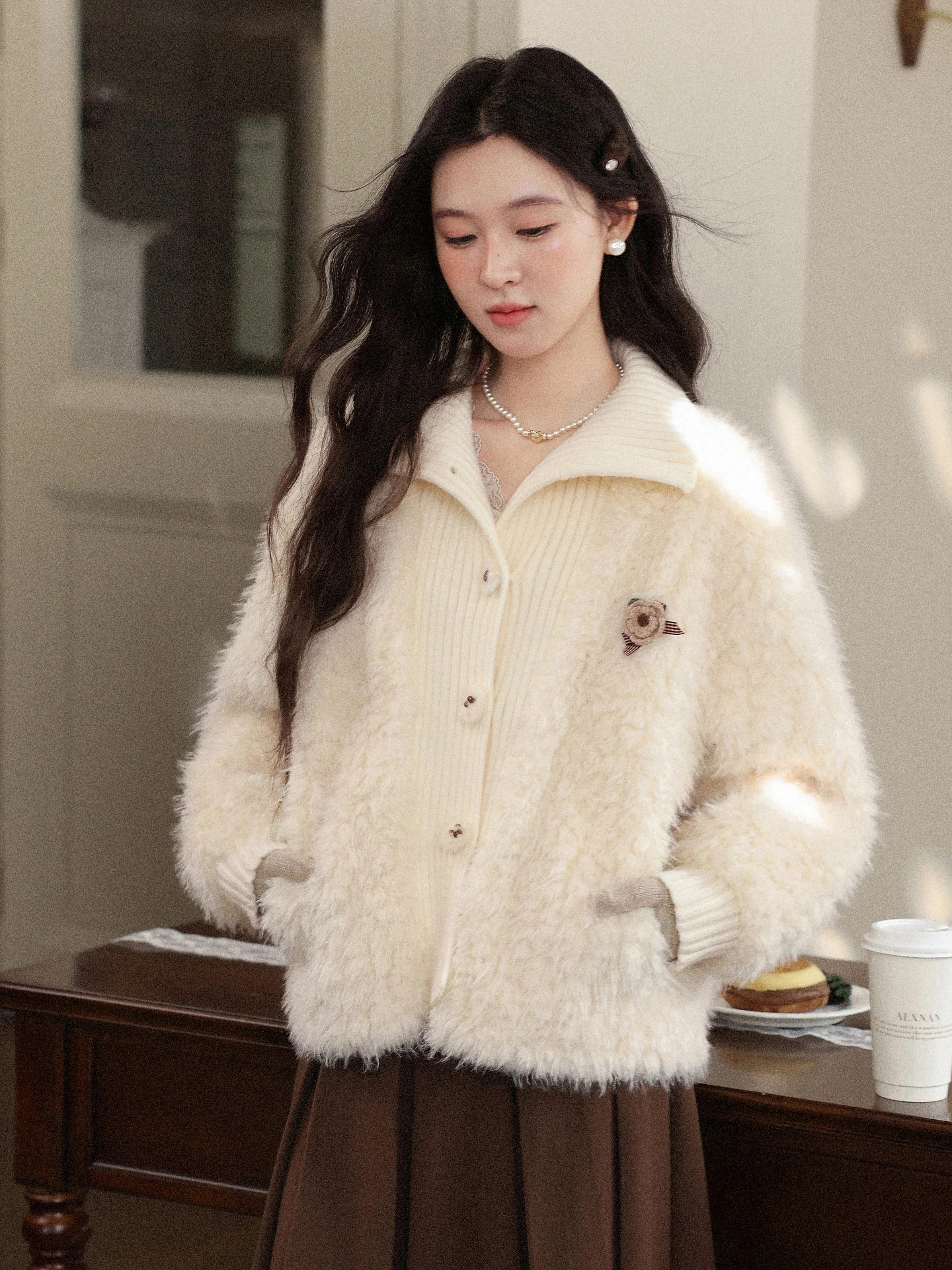 

Женское осеннее модное пальто South Deer Plu Knitted с эффектом двухслойности, свободного кроя, с длинными рукавами, на пуговицах, цвета персика