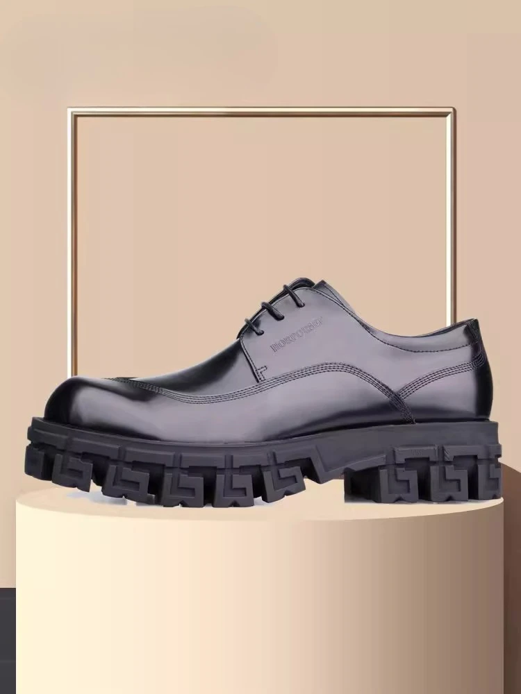 

New Leather Business Dress Men's Shoes, British Thick-soled Heightened Glossy Lace-up Fashion Casual Leather Shoes