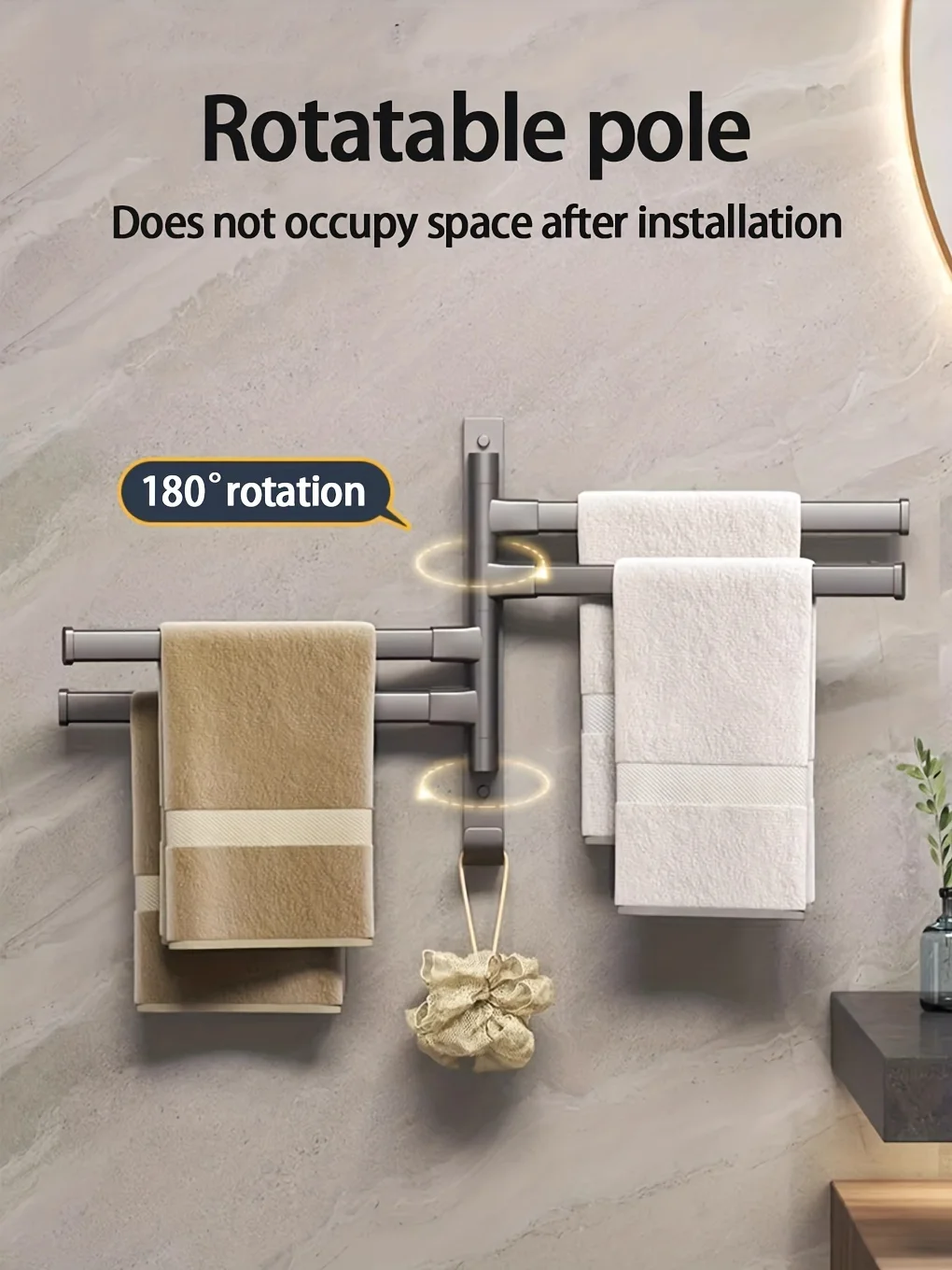 1pc Multi Rod Rotating Towel Rack Wall Mounted Bathroom Organizer Space Saving Corner Hook Smooth Swivel Various Style Available