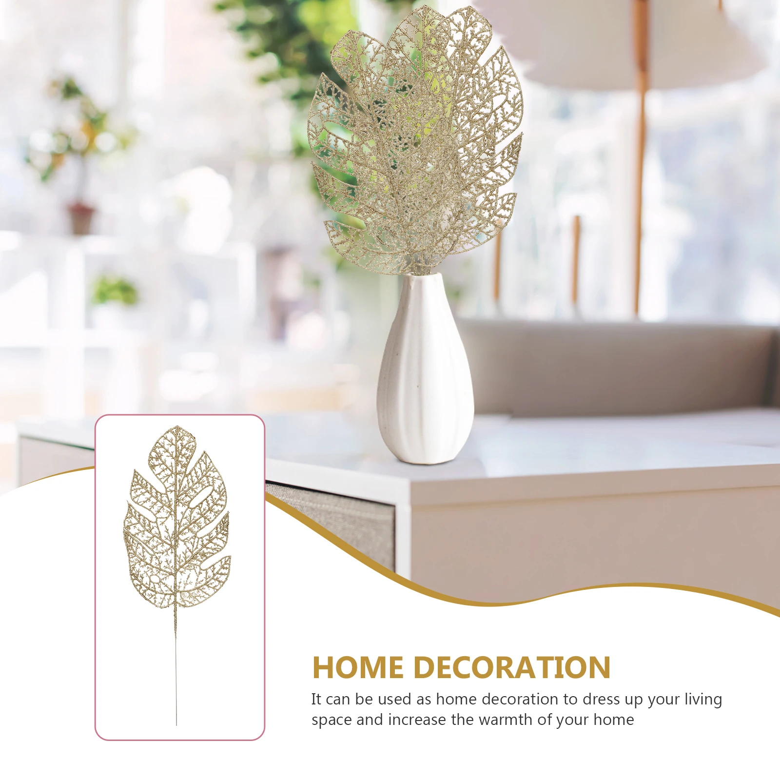 

10pcs Golden Pothos Leaf Decoration Lifelike Fake Leaves Reusable Xmas Tree Party Wreath Diy Craft Glitter Leaf Prop