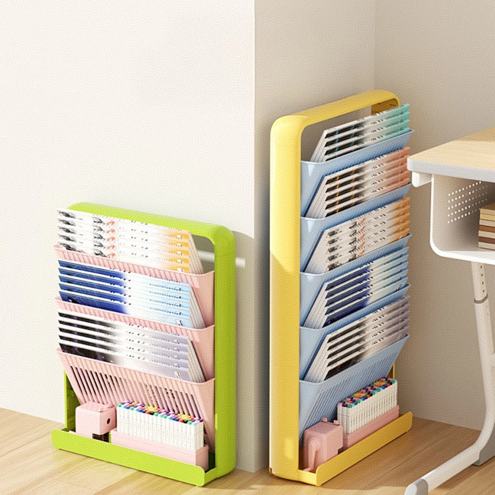 Support de rangement de Table multicouche sur pied, aucun Installation requise, support latéral pour livres de bureau en classe pour l'organisation de la maison