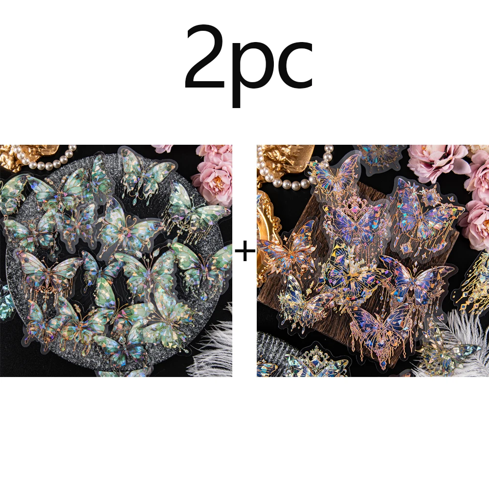 قطعتان من ملصقات الفراشة ثلاثية الأبعاد، مقاومة للماء وشفافة، مناسبة لتزيين سجل القصاصات والمذكرات والقرطاسية وما إلى ذلك