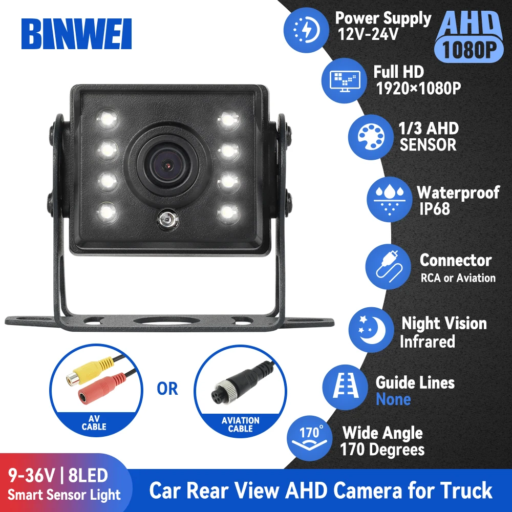 

BINWEI 170° AHD 1080P Car Rear View Camera for Truck Paking Monitor 12-24V Bus Night Vision Reversing Camera Easy Installation