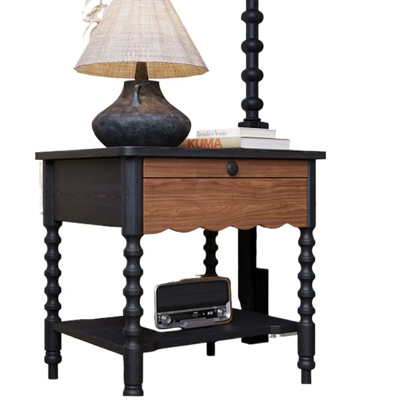 Solid wood medieval bedside table, household bedroom hidden compartment locker, integrated design sense
