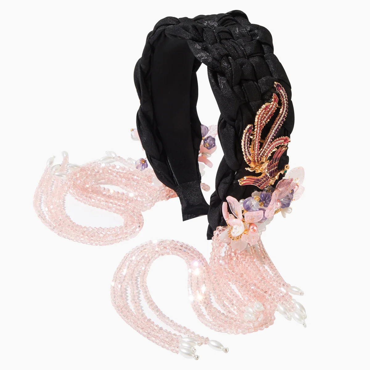 New retro new Chinese style ethnic style heavy industry hand-woven twist metal diamond phoenix accessories headband
