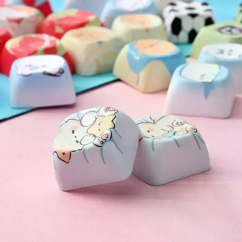 PCS Creative Dye Sublimation Keyboard Keycap Accessories Cute Animal Stress Relief Keyboard Hats 10