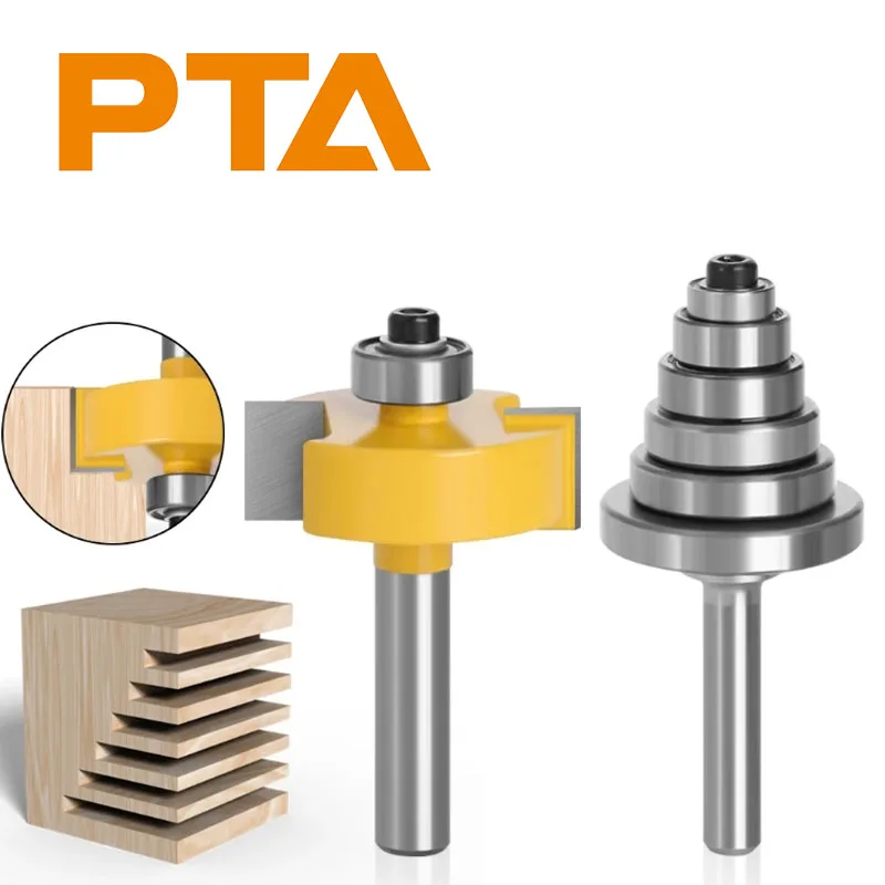 2PCS 6.35mm 8mm 12.7mm Shank Rabbet Router Bit with 6 Adjustable Bearings Tenon Milling Cutter Cemented Carbide Woodworking