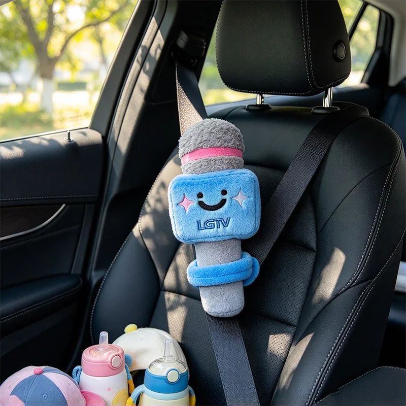 Microphone Plush Car Seat Belt Cover Soft Safety Belt Shoulder Pad Microphone Strap Protector Car Interior Decor Gift Birthday