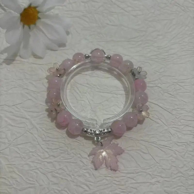 Kristallperlenarmband mit Blattanhänger, Glücksbringer für den täglichen Gebrauch, Abschlussgeschenk – Detail 1