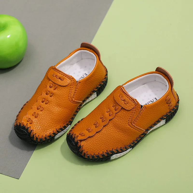 Boys Leather Shoes Spring New Slip on Soft Bottom Loafers Flats Children Shallow Casual Shoes Fashion British Style Kids Shoes